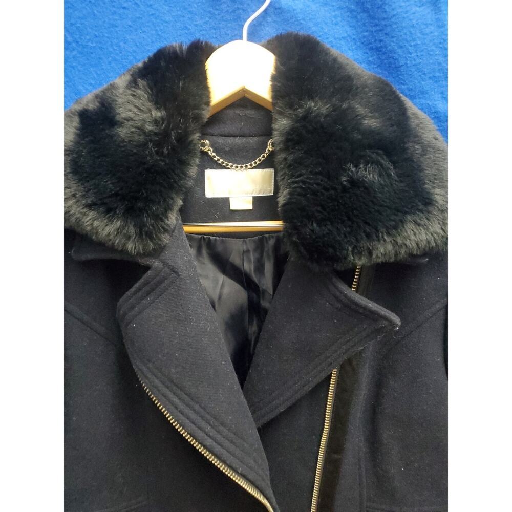 Michael Kors Jacket Women's L Black Wool Blend Coat Zip Up Pockets - Picture 13 of 16